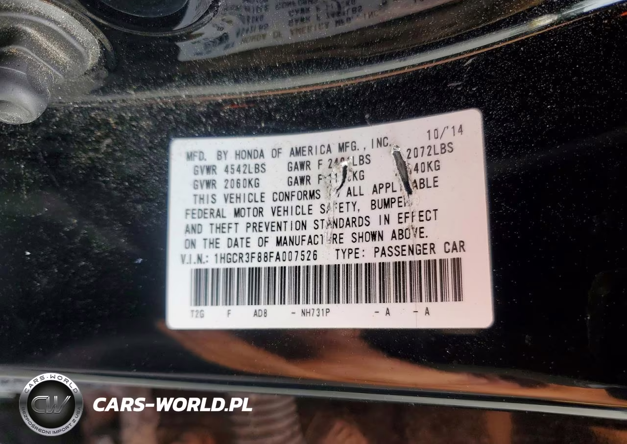 2015 Honda Accord Exl VIN:1HGCR3F88FA007526 - 12