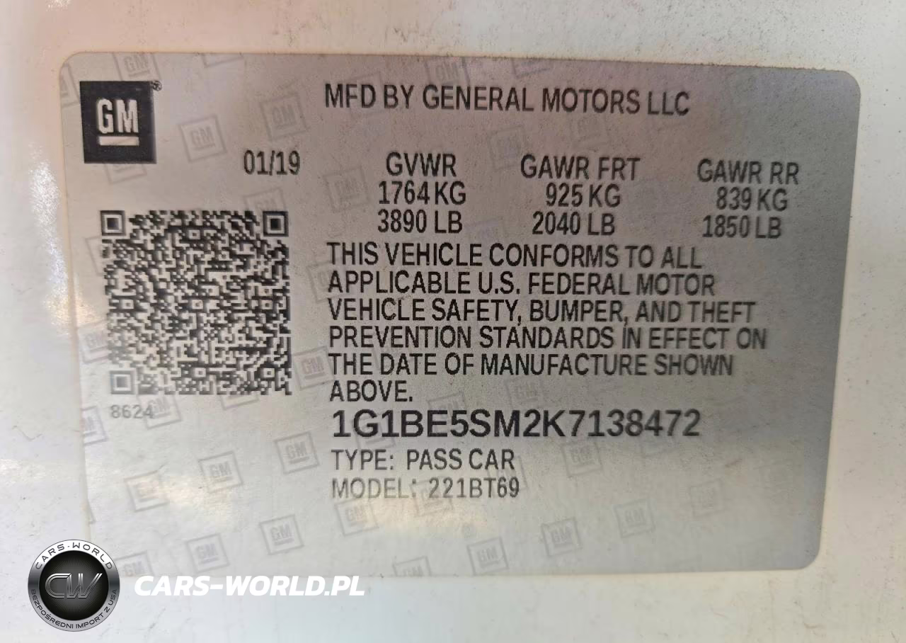 2019 Chevrolet Cruze Lt VIN:1G1BE5SM2K7138472 - 13