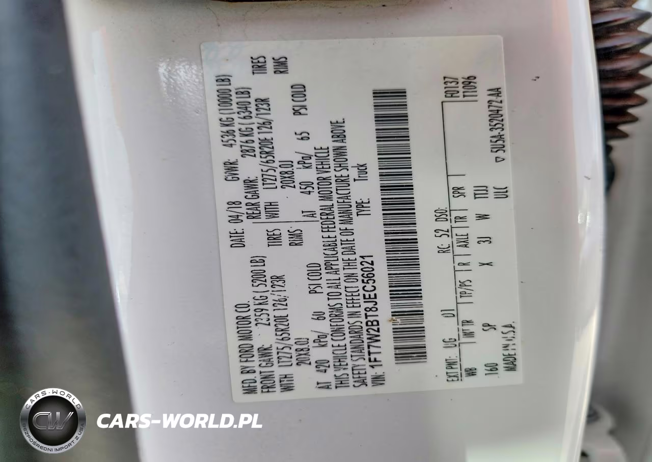 2018 Ford F250 Super Duty VIN:1FT7W2BT8JEC56021 - 12