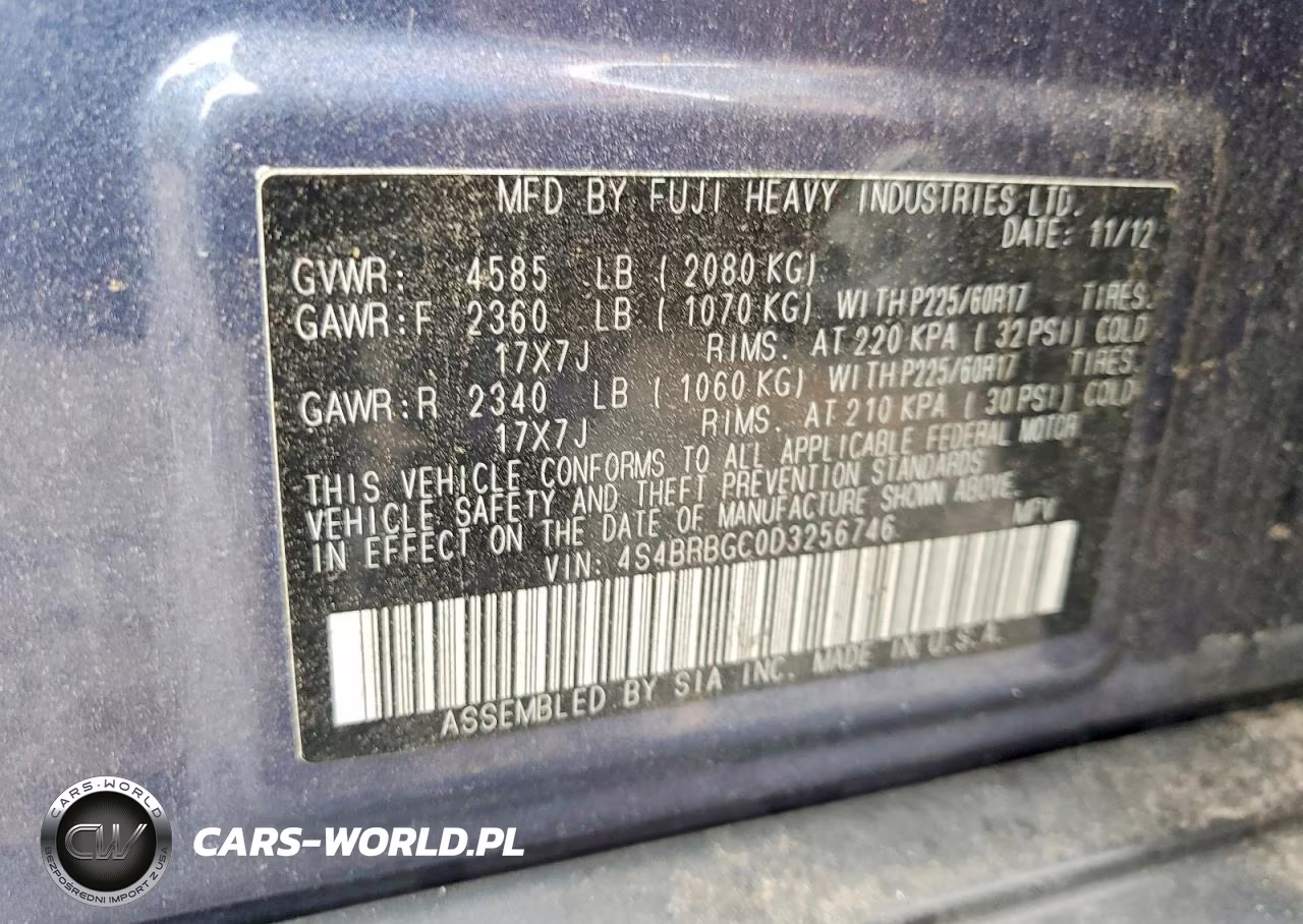 2013 Subaru Outback 2.5I Premium VIN:4S4BRBGC0D3256746 - 12