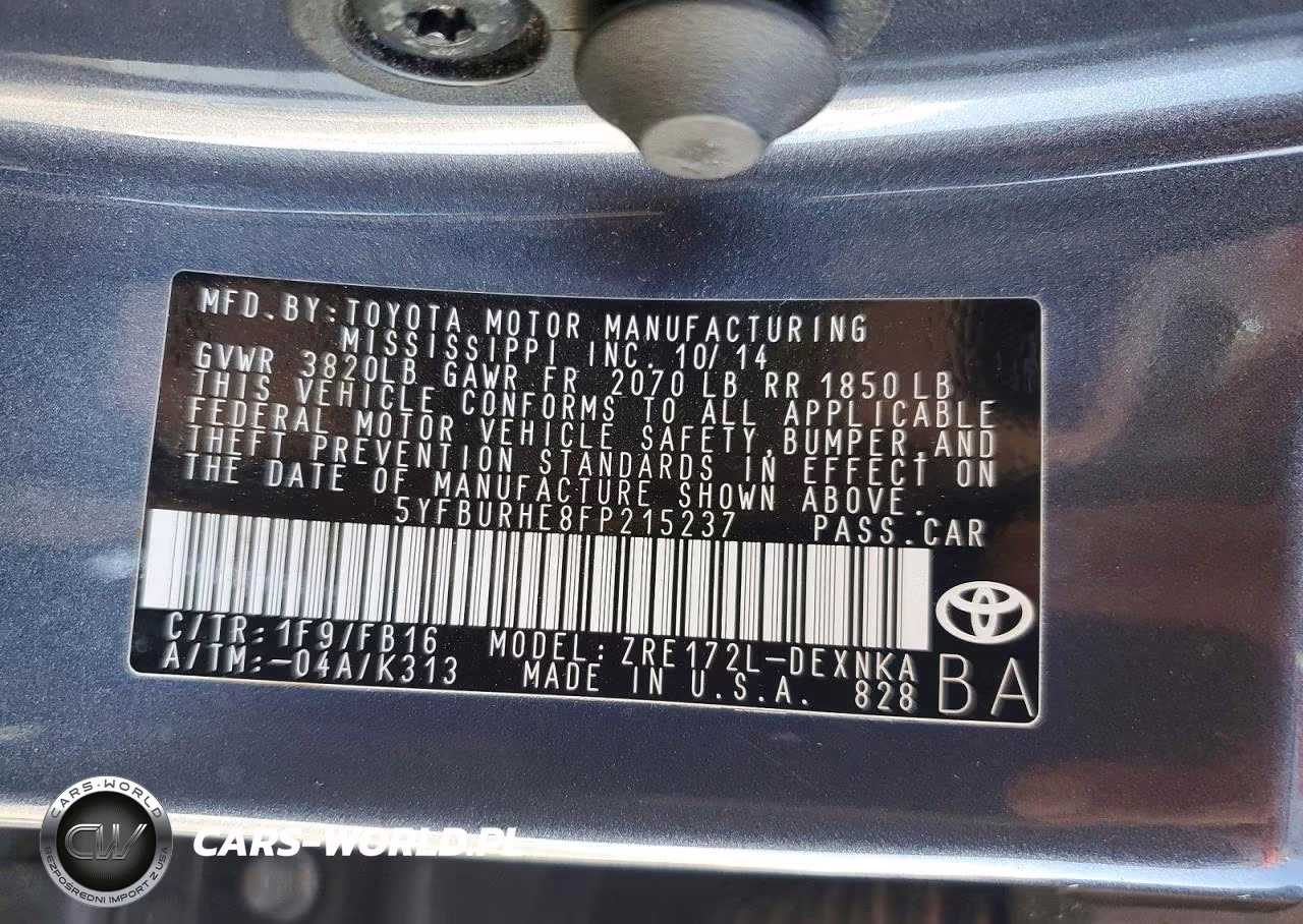 2015 Toyota Corolla Le VIN:5YFBURHE8FP215237 - 13