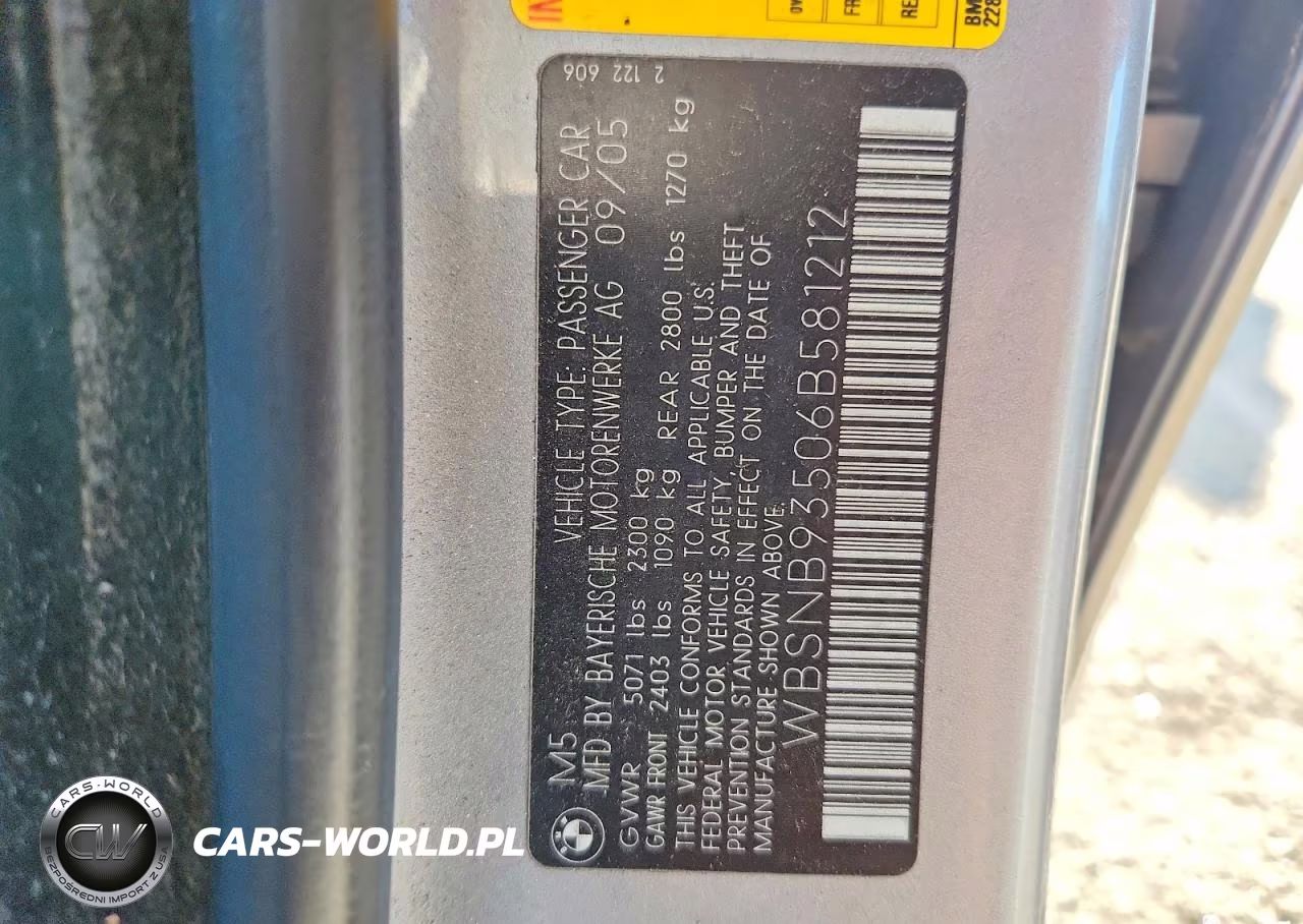 2006 BMW M5 VIN:WBSNB93506B581212 - 12