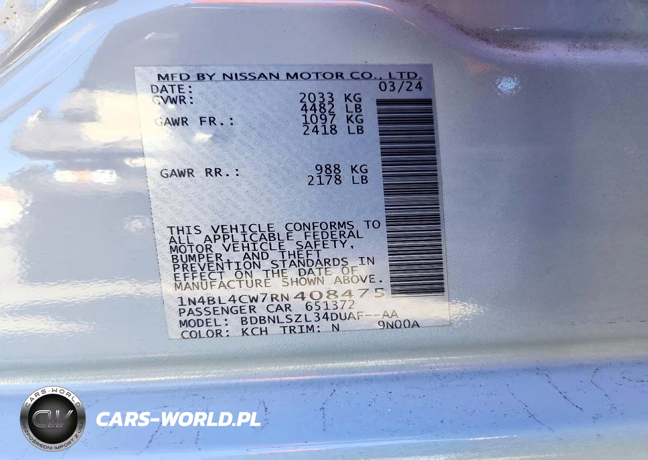 2024 Nissan Altima Sr VIN:1N4BL4CW7RN408475 - 12