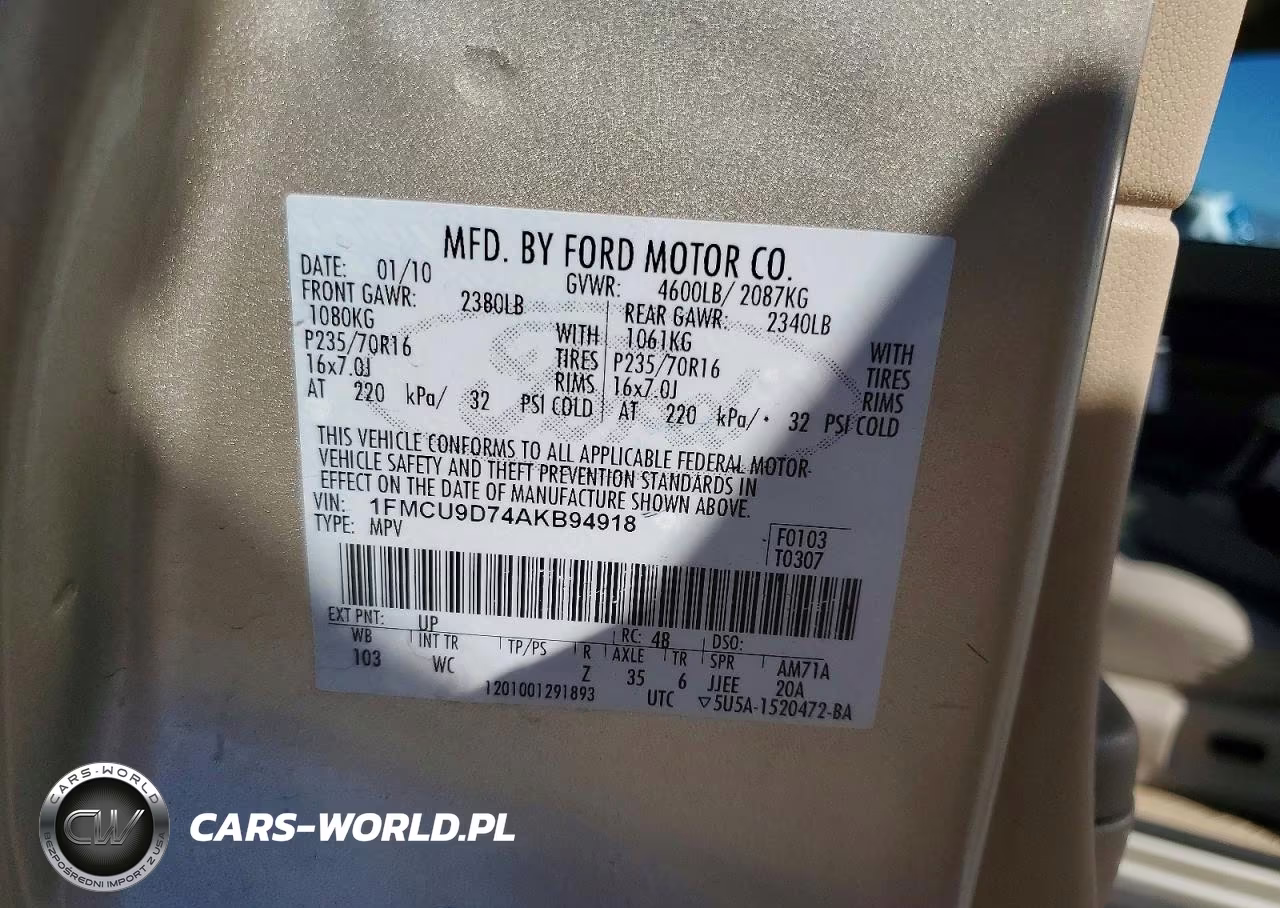 2010 Ford Escape Xlt VIN:1FMCU9D74AKB94918 - 12