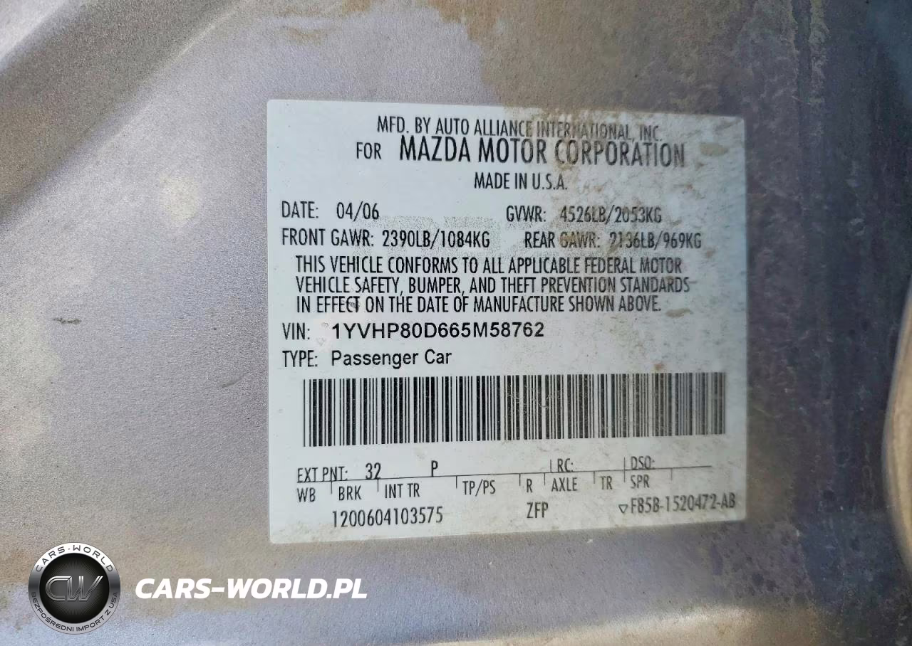 2006 Mazda 6 S VIN:1YVHP80D665M58762 - 12