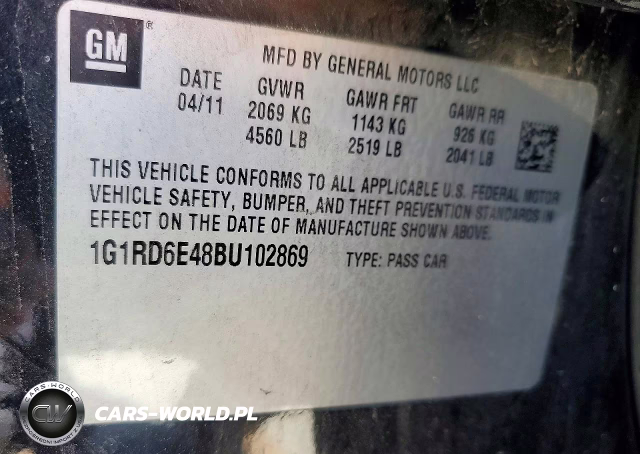 2011 Chevrolet Volt VIN:1G1RD6E48BU102869 - 12