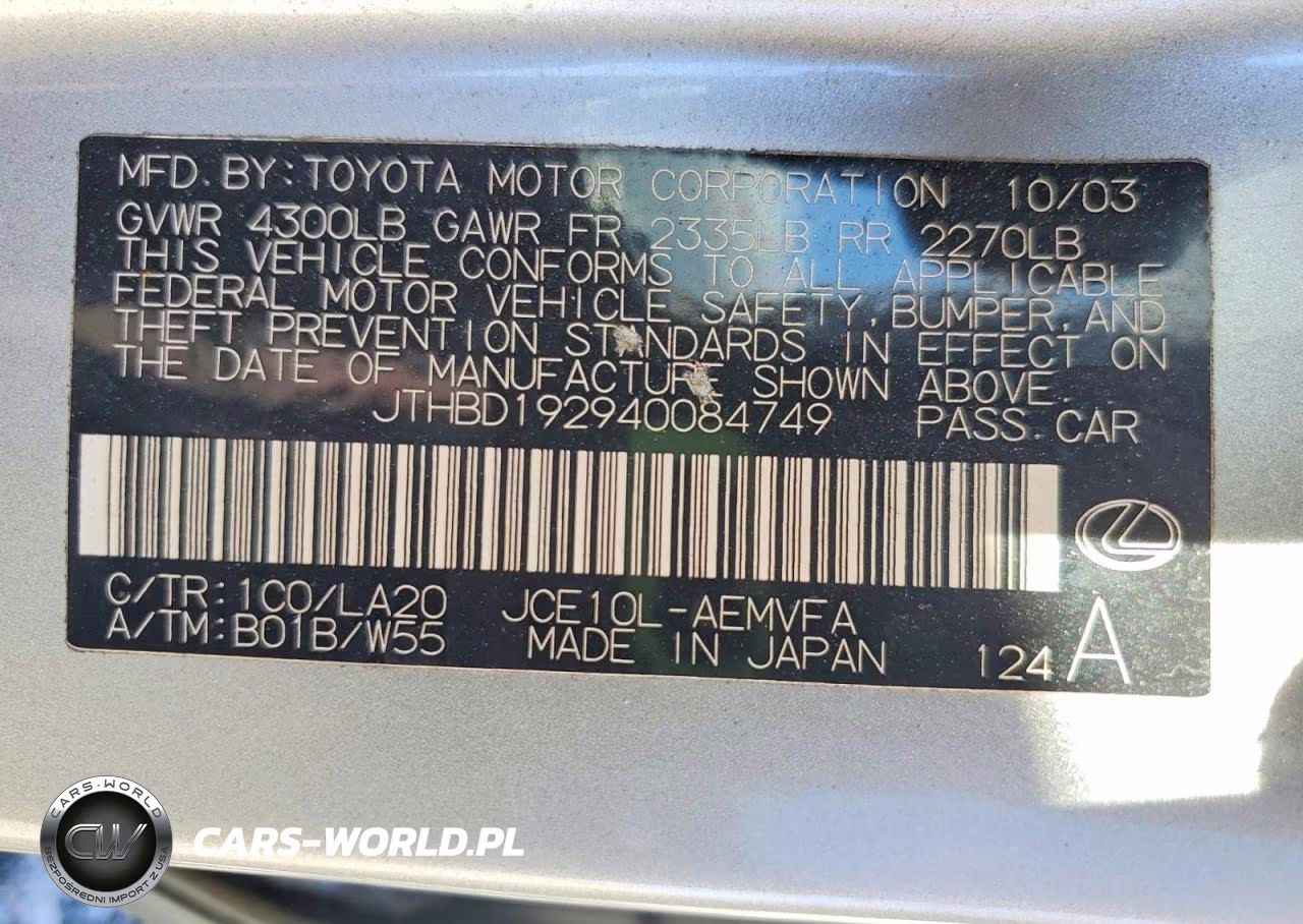 2004 Lexus Is 300 VIN:JTHBD192940084749 - 12