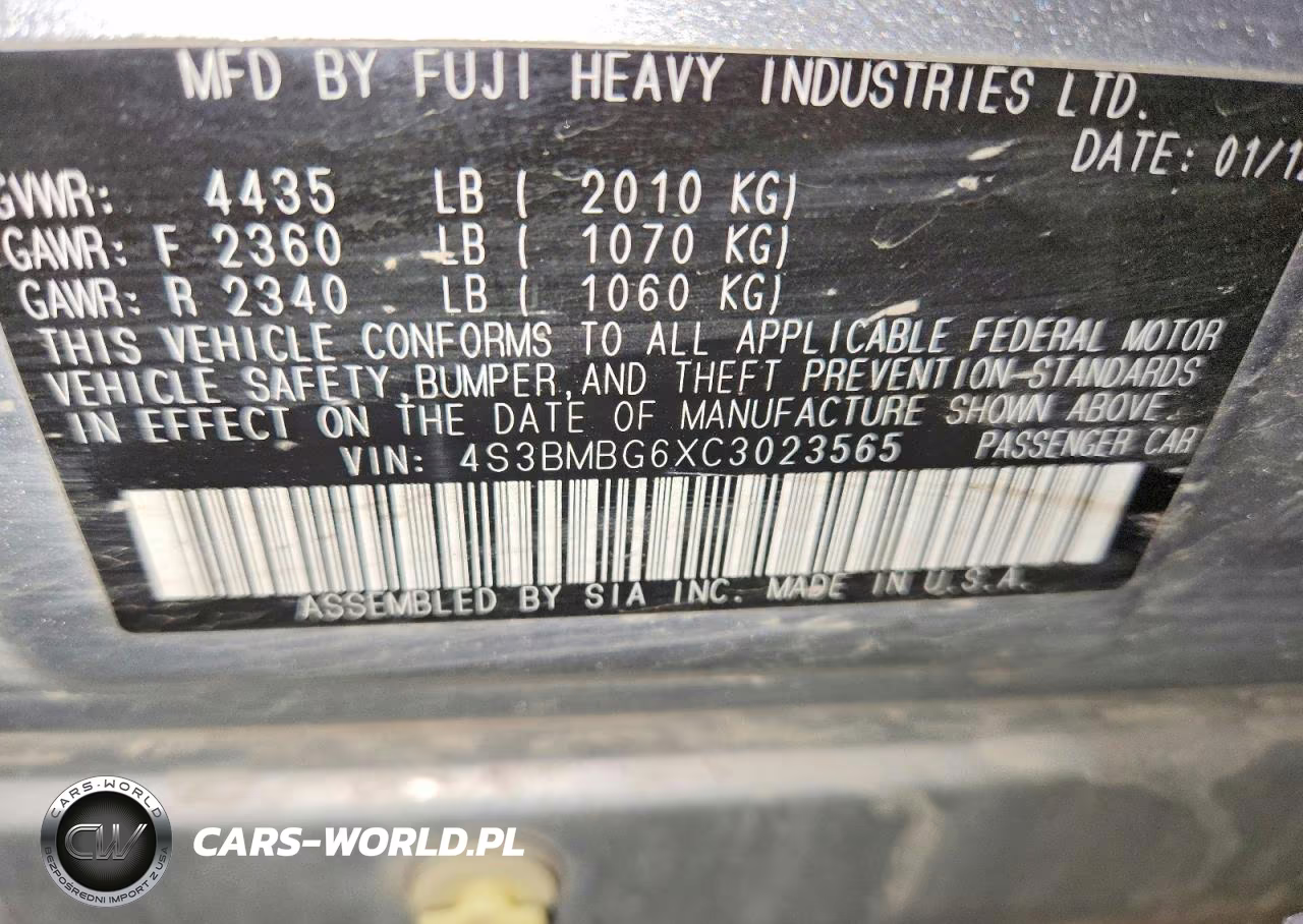 2012 Subaru Legacy 2.5I Premium VIN:4S3BMBG6XC3023565 - 13