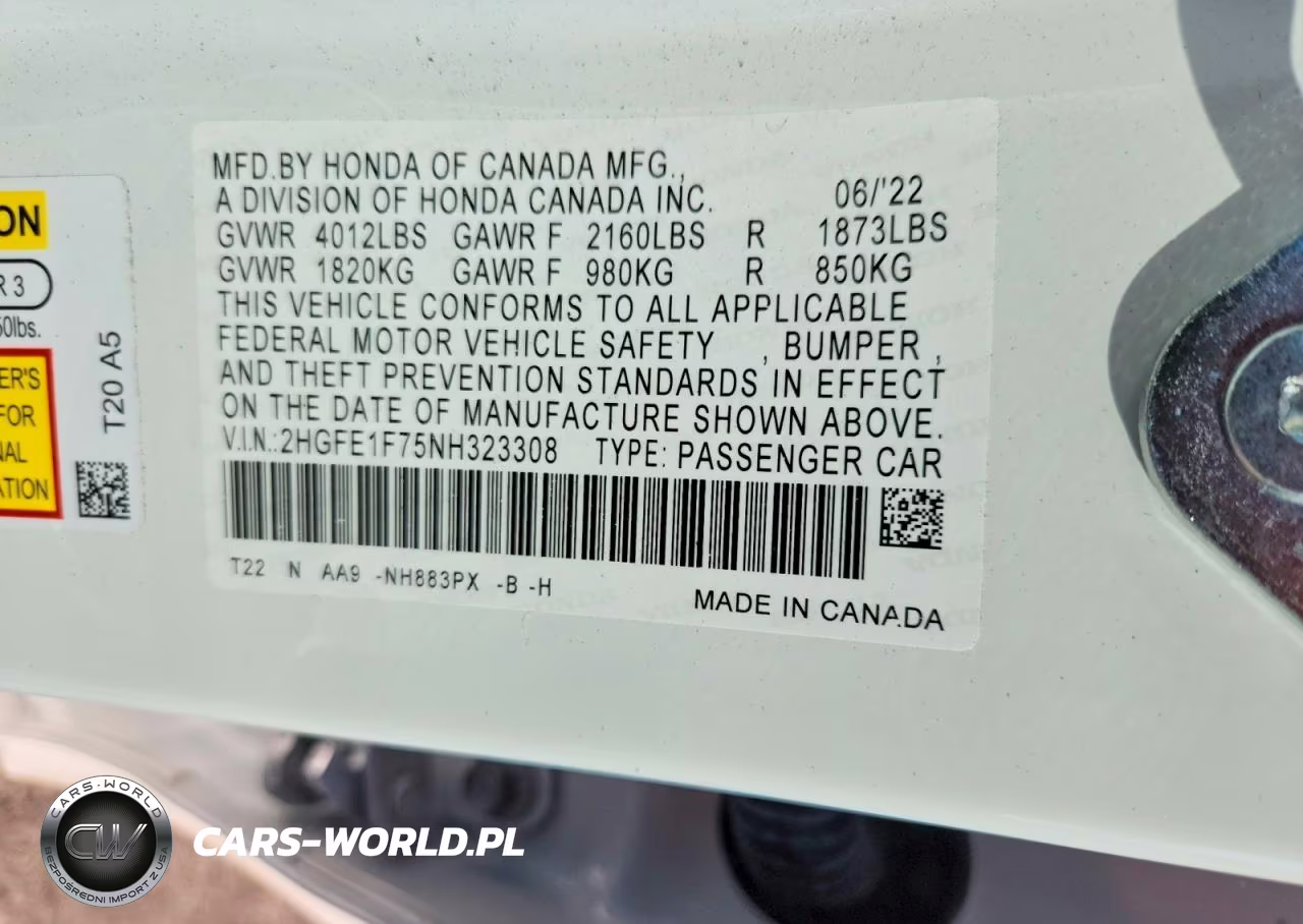 2022 Honda Civic Ex VIN:2HGFE1F75NH323308 - 13