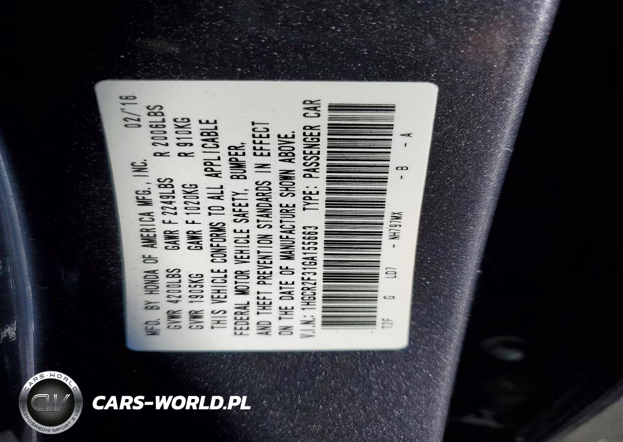 2016 Honda Accord Lx VIN:1HGCR2F31GA155663 - 12