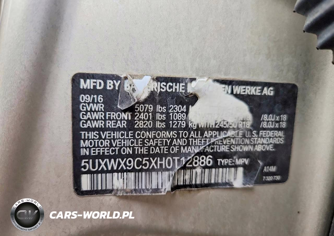 2017 BMW X3 xDrive28I VIN:5UXWX9C5XH0T12886 - 12