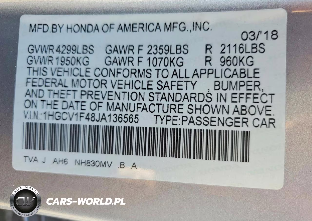 2018 Honda Accord Ex VIN:1HGCV1F48JA136565 - 13