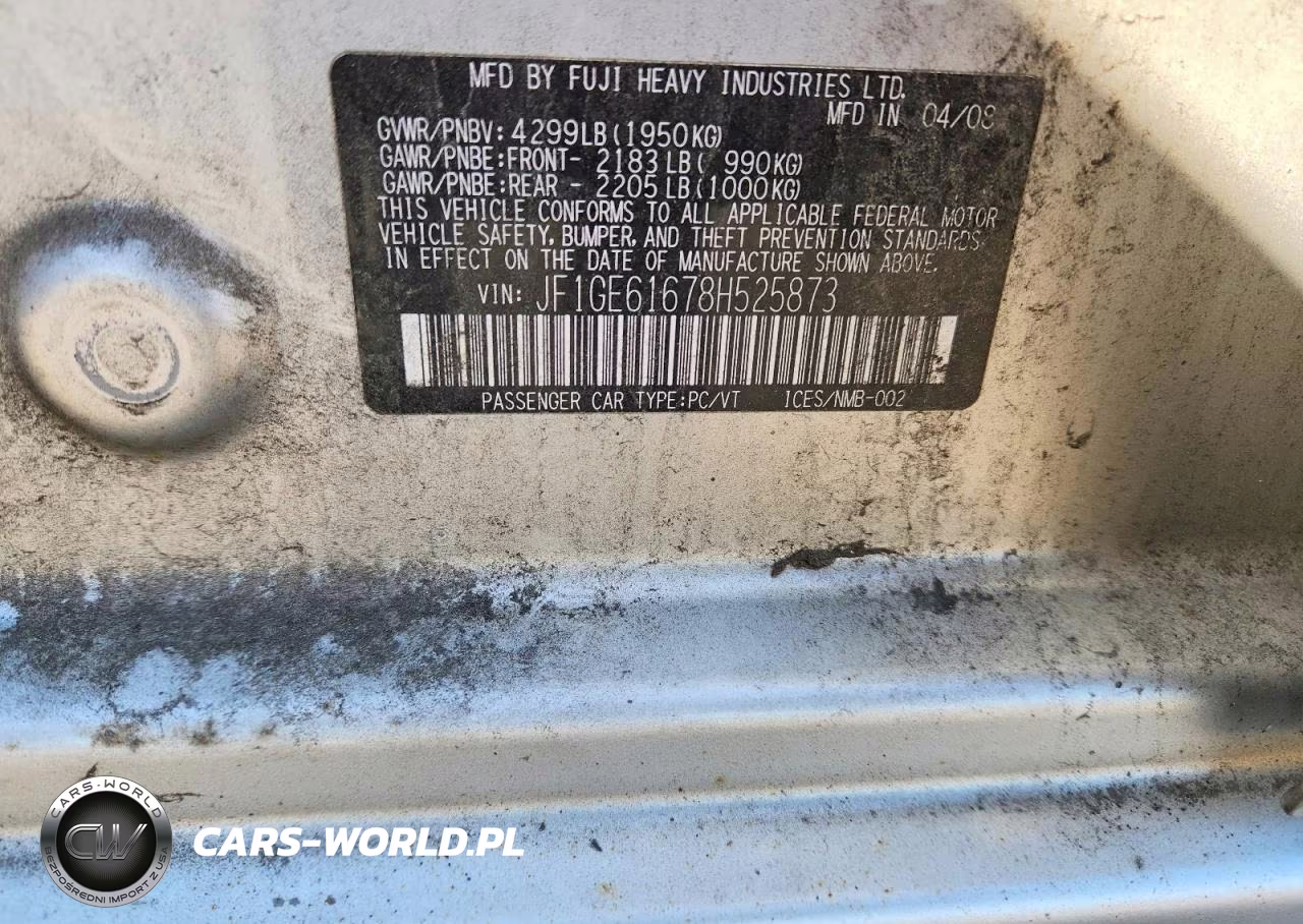 2008 Subaru Impreza 2.5I VIN:JF1GE61678H525873 - 12
