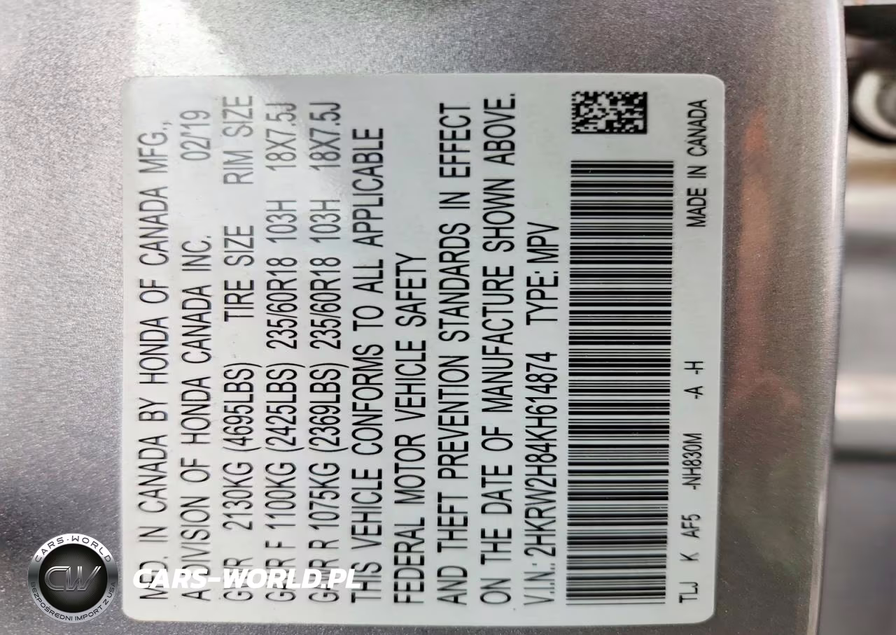 2019 Honda Cr-V Exl VIN:2HKRW2H84KH614874 - 14