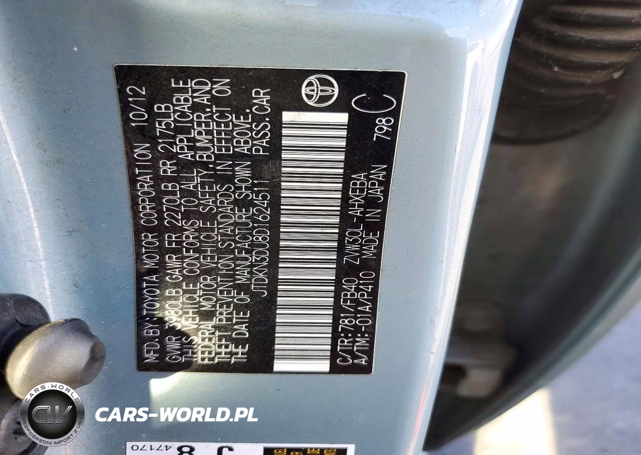 2013 Toyota Prius Two VIN:JTDKN3DU8D1624511 - 12