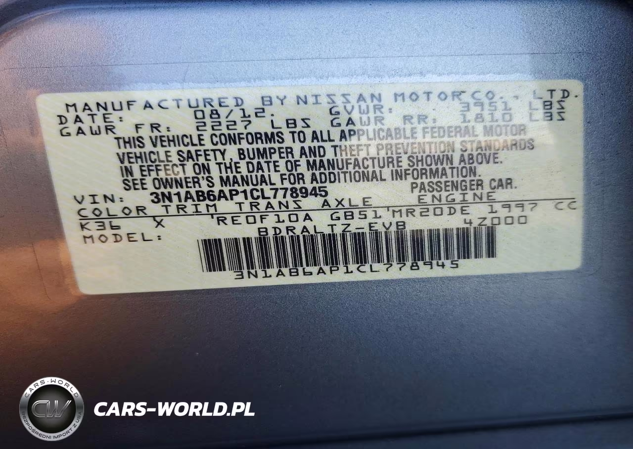 2012 Nissan Sentra 2.0 VIN:3N1AB6AP1CL778945 - 12