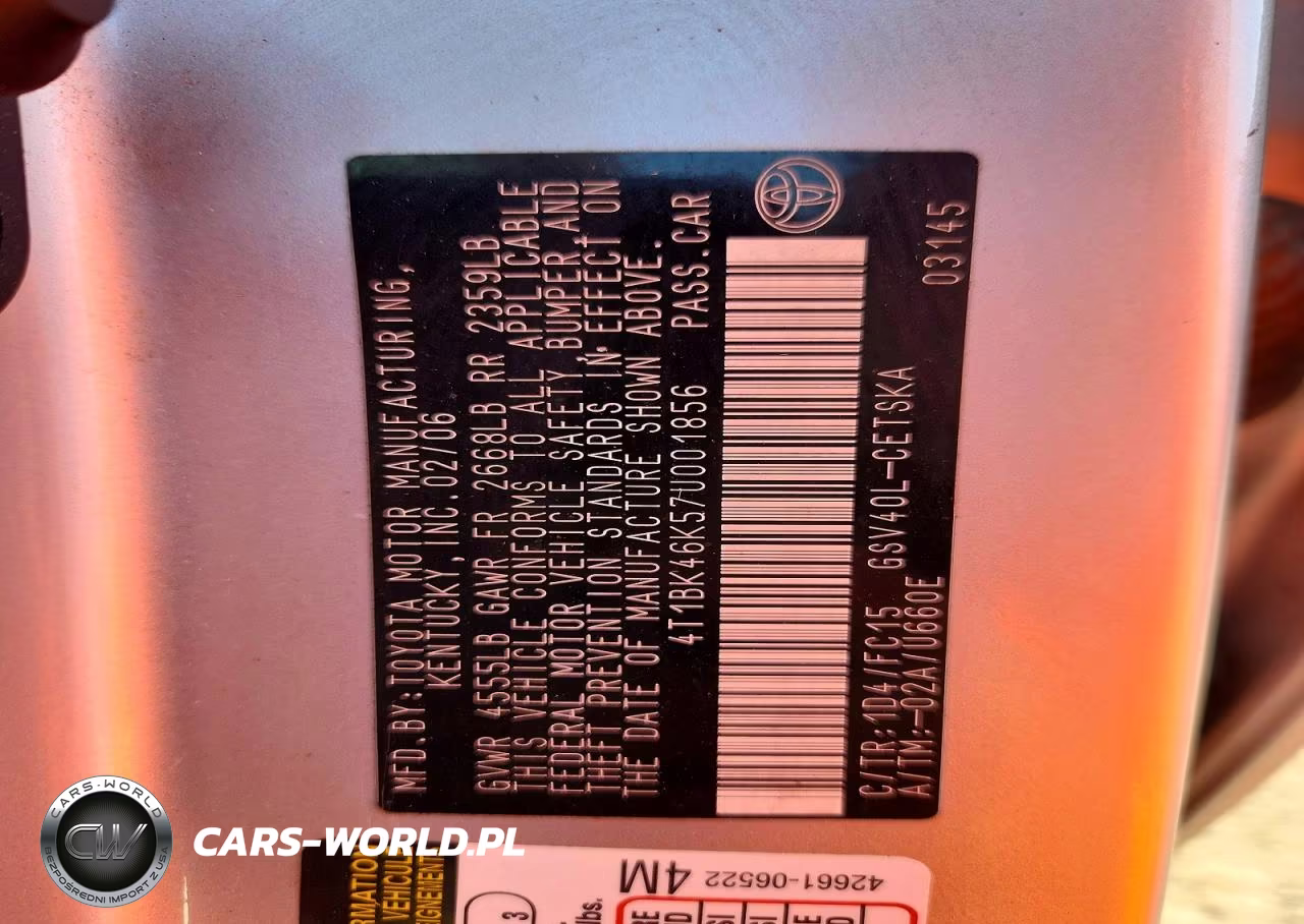 2007 Toyota Camry Se V6 VIN:4T1BK46K57U001856 - 12