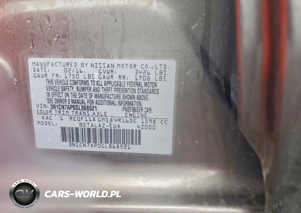 2016 Nissan Versa 1.6 S Plus VIN:3N1CN7AP0GL868521 - 12