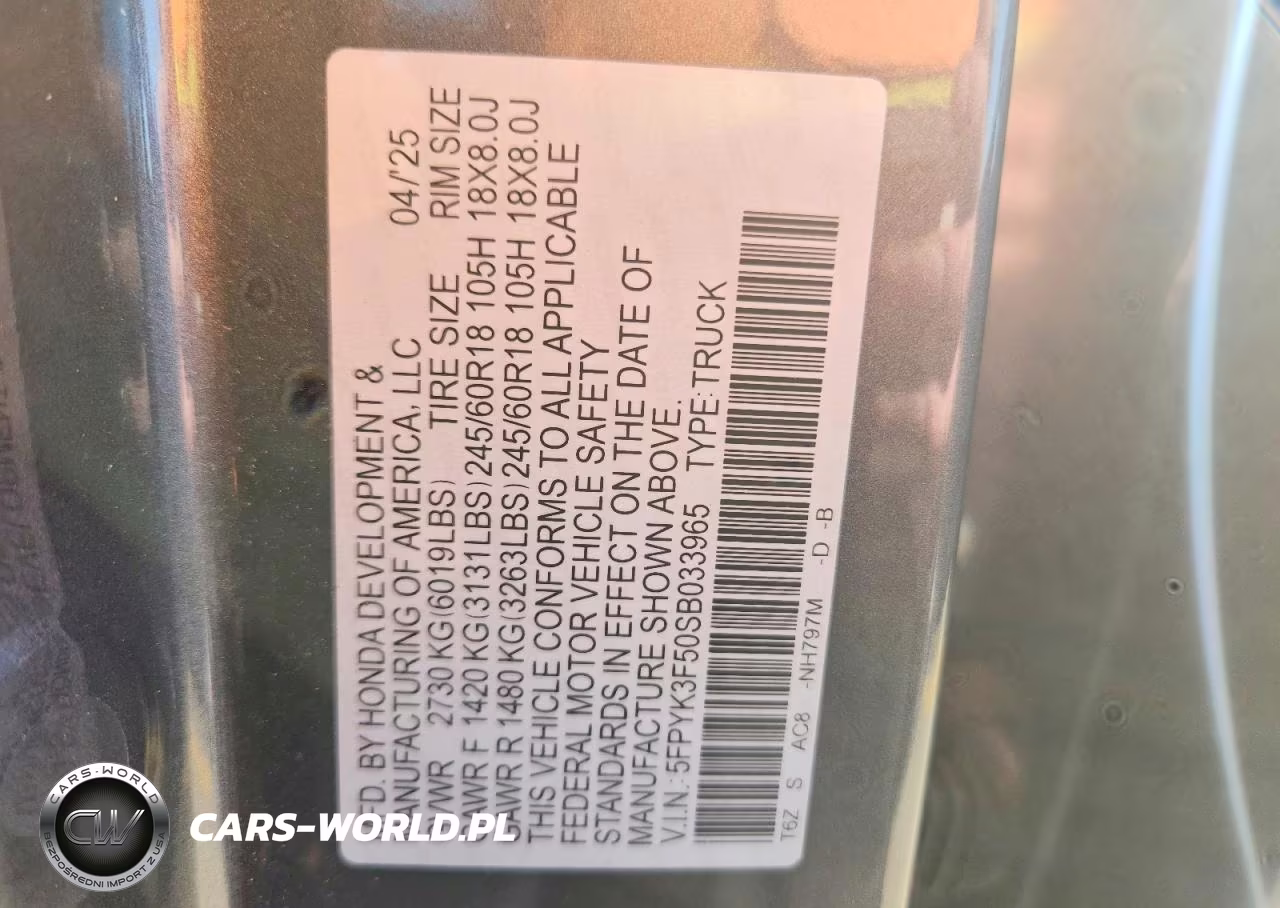 2025 Honda Ridgeline Rtl VIN:5FPYK3F50SB033965 - 12