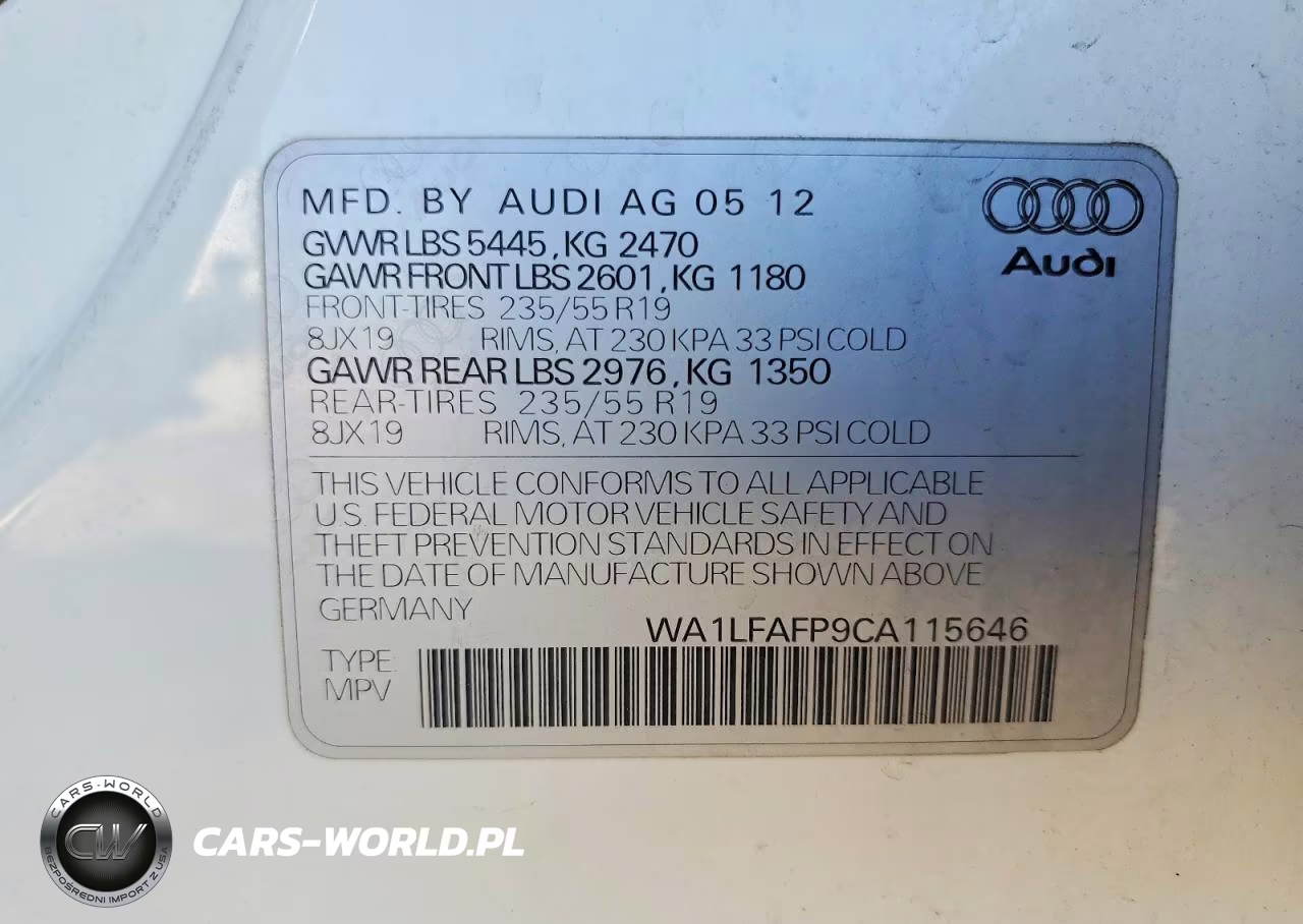 2012 Audi Q5 Premium Plus VIN:WA1LFAFP9CA115646 - 12