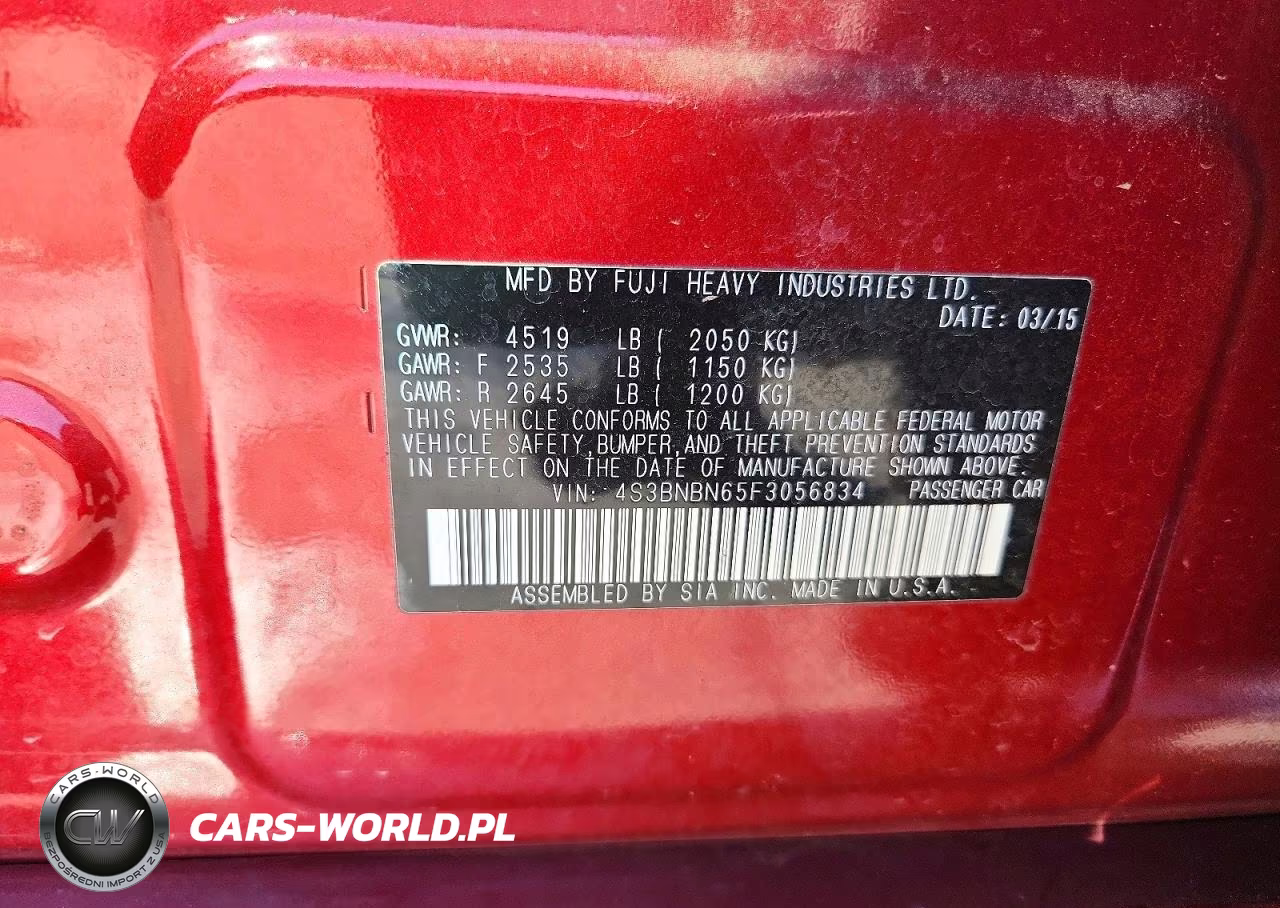 2015 Subaru Legacy 2.5I Limited VIN:4S3BNBN65F3056834 - 12
