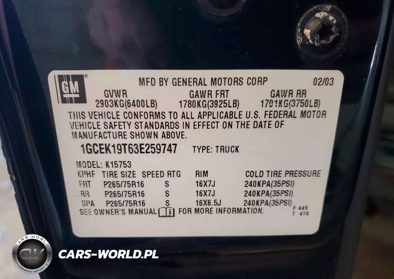 2003 Chevrolet Silverado K1500 VIN:1GCEK19T63E259747 - 12