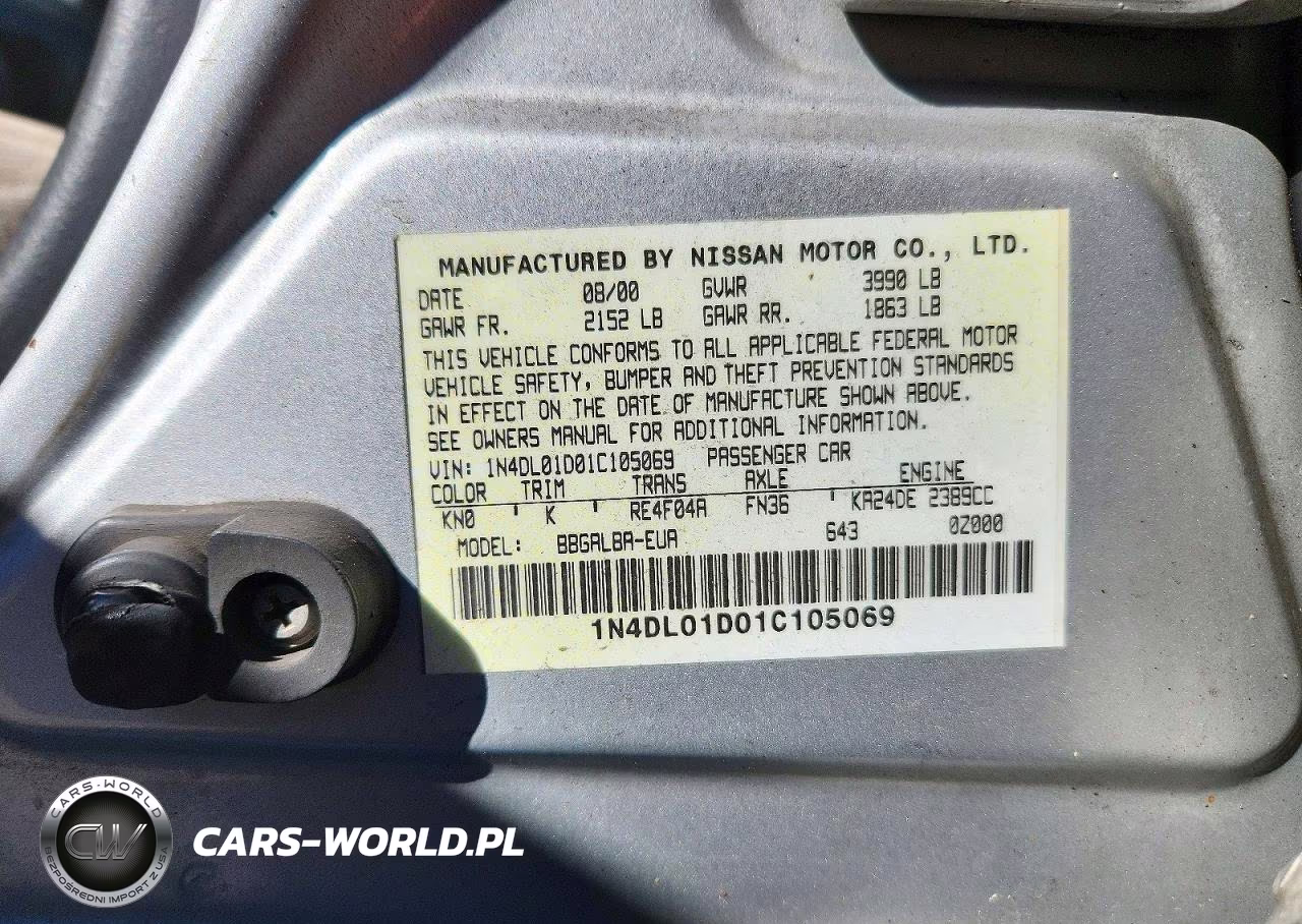 2001 Nissan Altima Xe VIN:1N4DL01D01C105069 - 12
