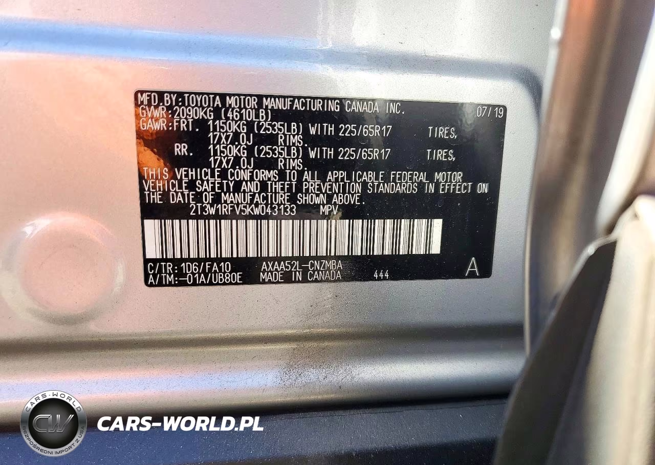 2019 Toyota Rav4 Xle VIN:2T3W1RFV5KW043133 - 13