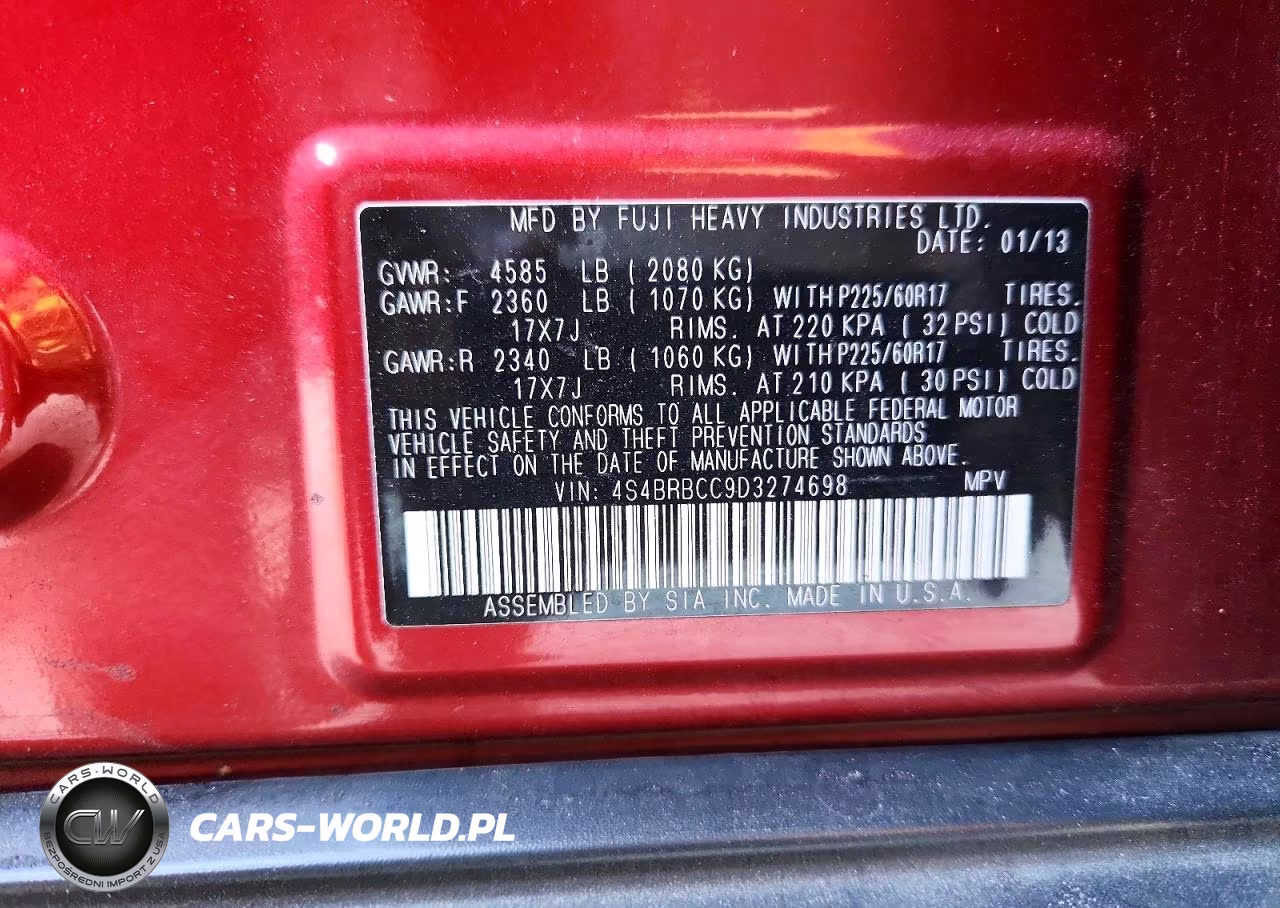 2013 Subaru Outback 2.5I Premium VIN:4S4BRBCC9D3274698 - 13