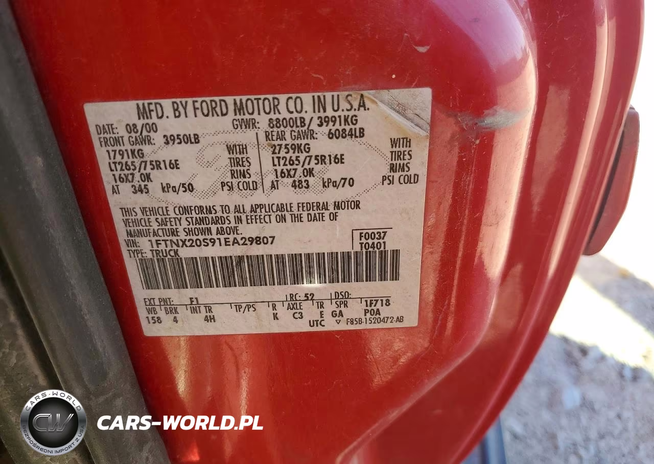 2001 Ford F250 Super Duty VIN:1FTNX20S91EA29807 - 12