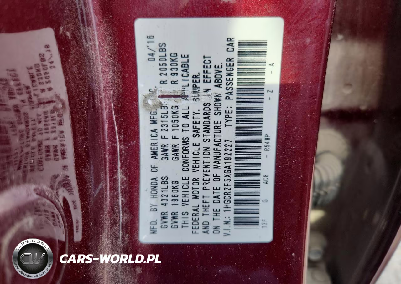 2016 Honda Accord Sport VIN:1HGCR2F5XGA192227 - 12