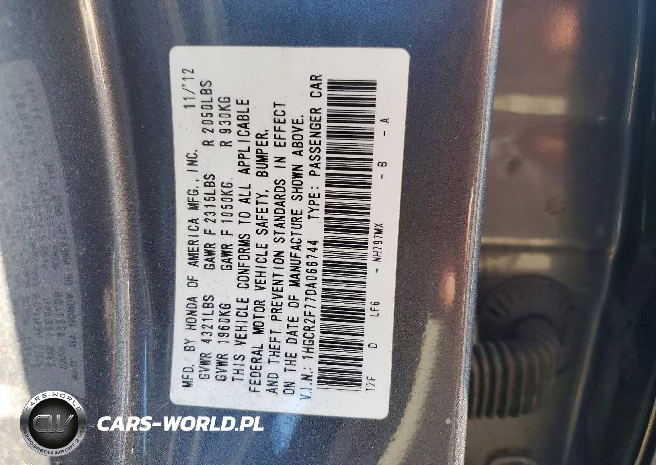 2013 Honda Accord Ex VIN:1HGCR2F77DA066744 - 12