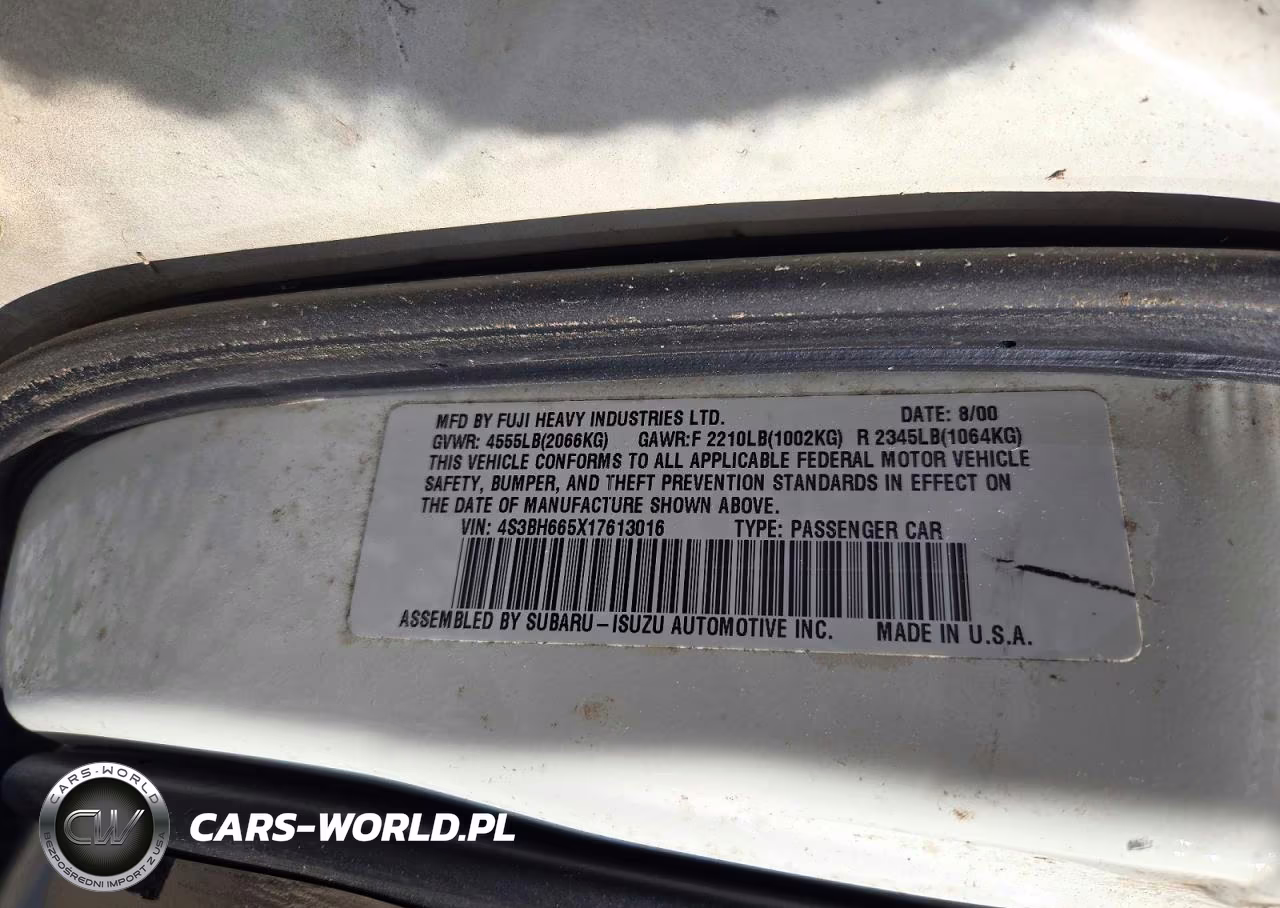 2001 Subaru Legacy Outback VIN:4S3BH665X17613016 - 13