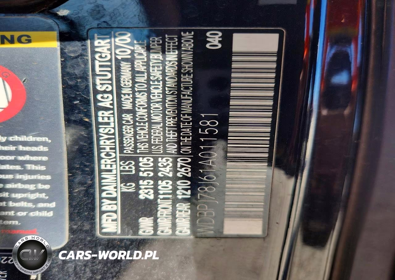 2001 Mercedes-Benz Cl 600 VIN:WDBPJ78J61A011581 - 12