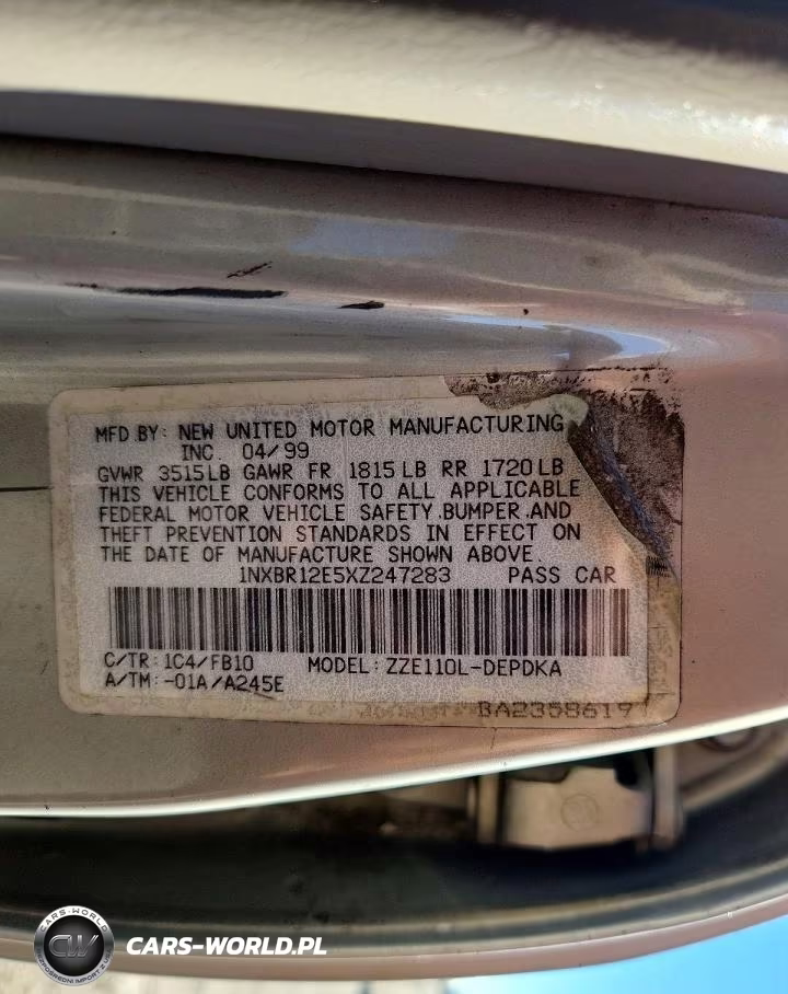 1999 Toyota Corolla Ve VIN:1NXBR12E5XZ247283 - 12