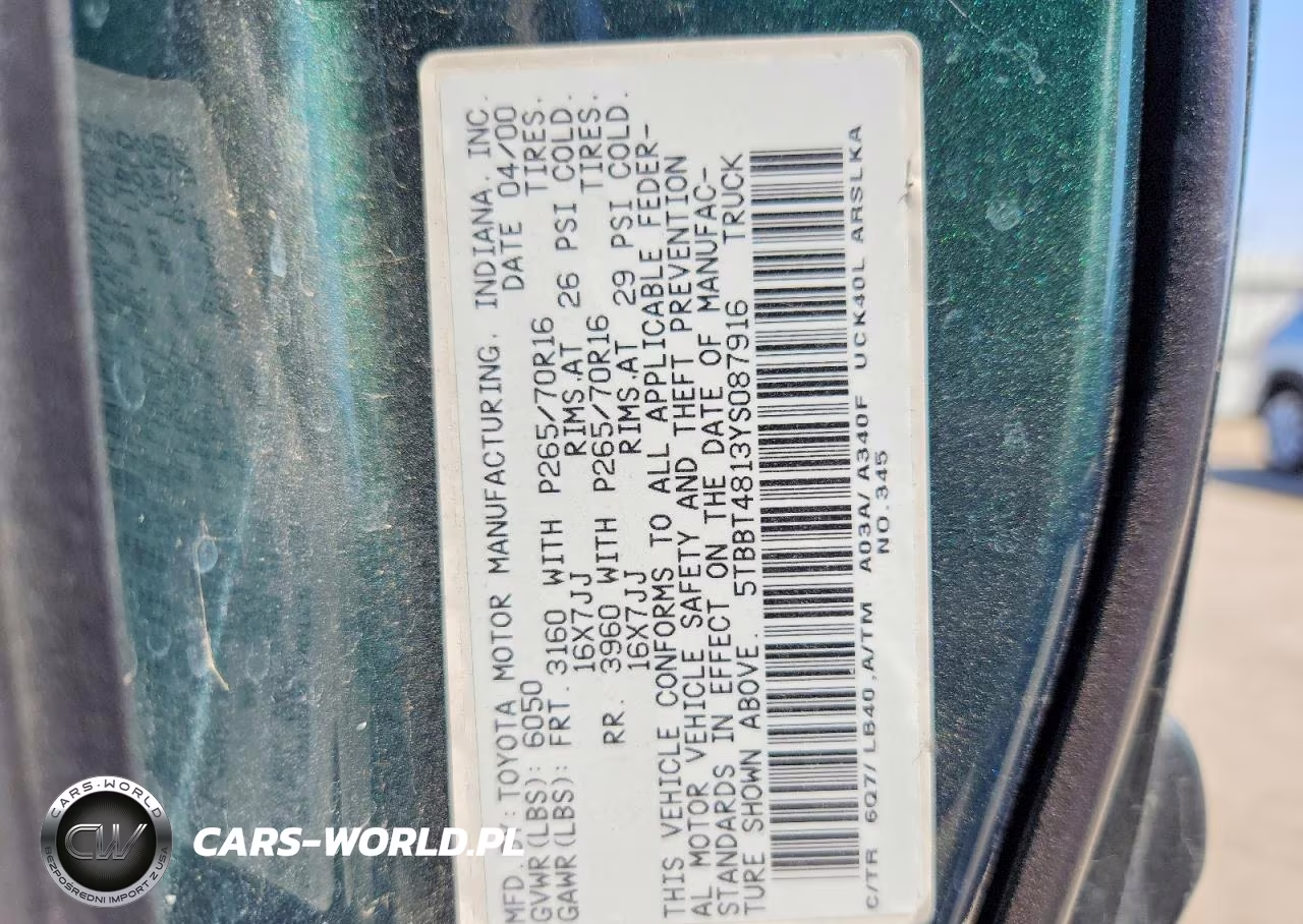 2000 Toyota Tundra Access Cab Limited VIN:5TBBT4813YS087916 - 12