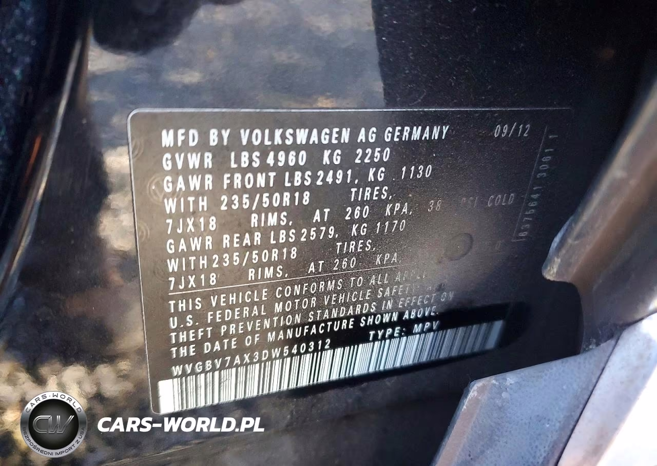 2013 Volkswagen Tiguan S VIN:WVGBV7AX3DW540312 - 14