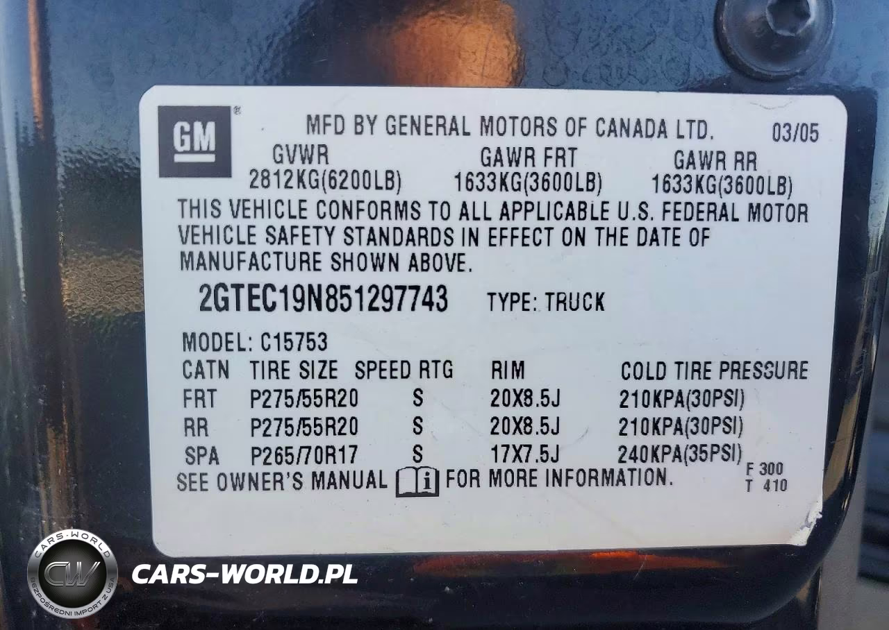 2005 GMC New Sierra C1500 VIN:2GTEC19N851297743 - 12