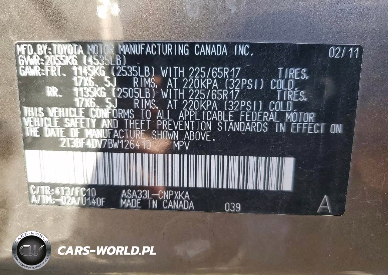 2011 Toyota Rav4 Base VIN:2T3BF4DV7BW126410 - 12