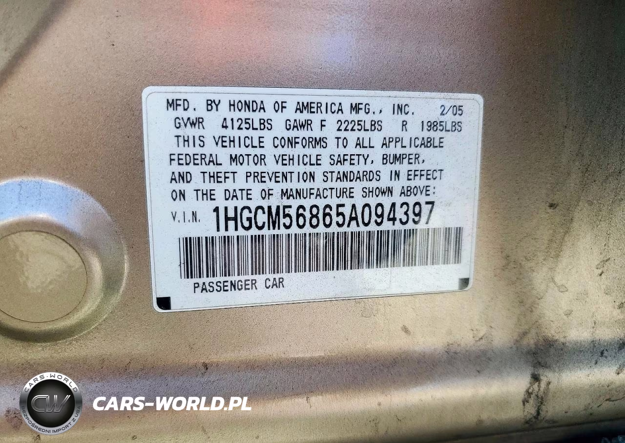 2005 Honda Accord Ex VIN:1HGCM56865A094397 - 12
