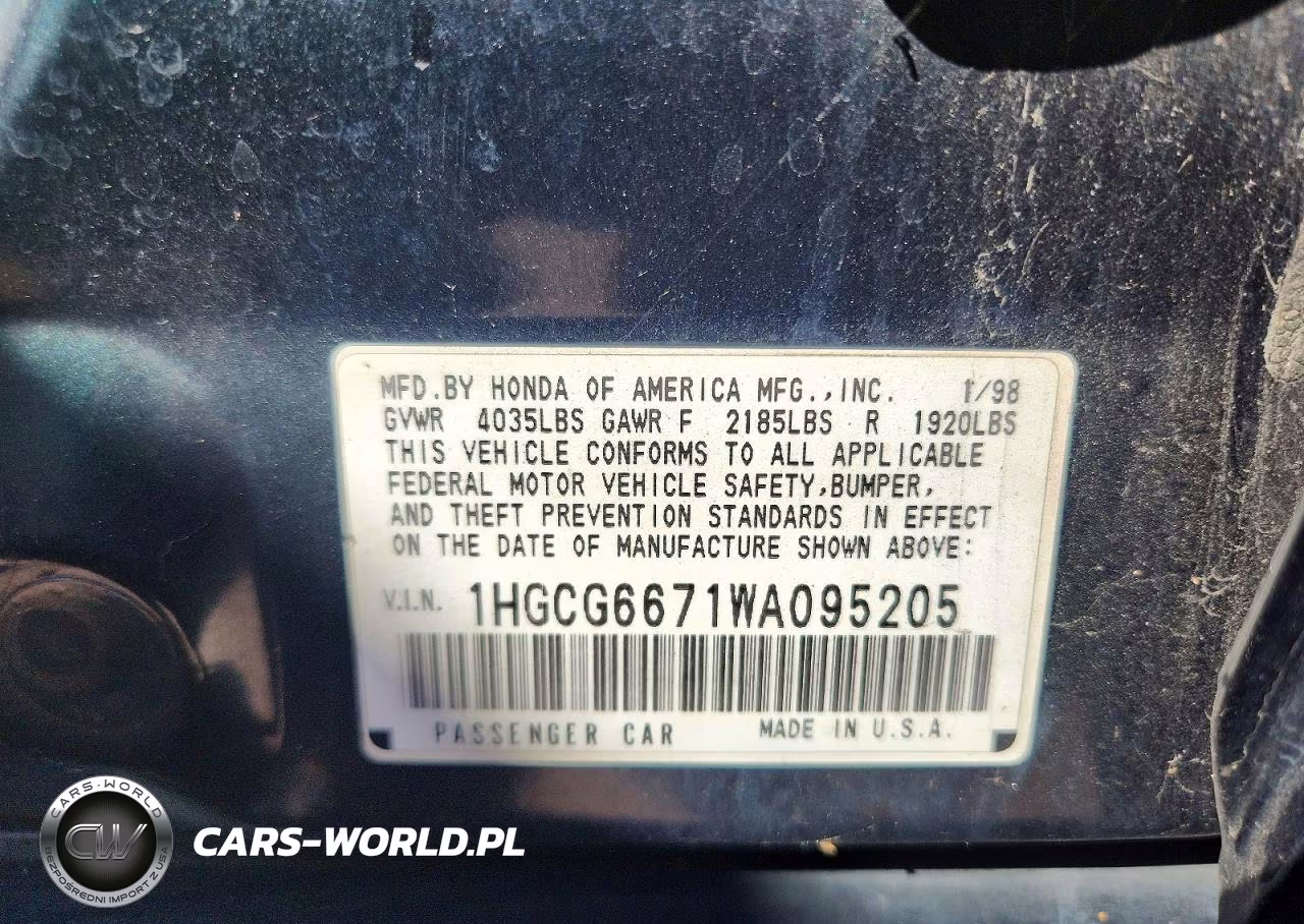 1998 Honda Accord Ex VIN:1HGCG6671WA095205 - 12