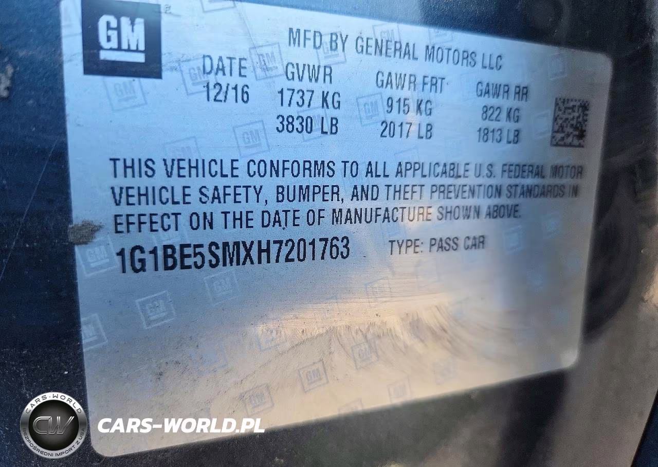 2017 Chevrolet Cruze Lt VIN:1G1BE5SMXH7201763 - 12