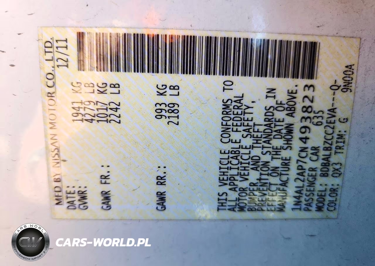 2012 Nissan Altima 2.5 VIN:1N4AL2AP7CN493823 - 12