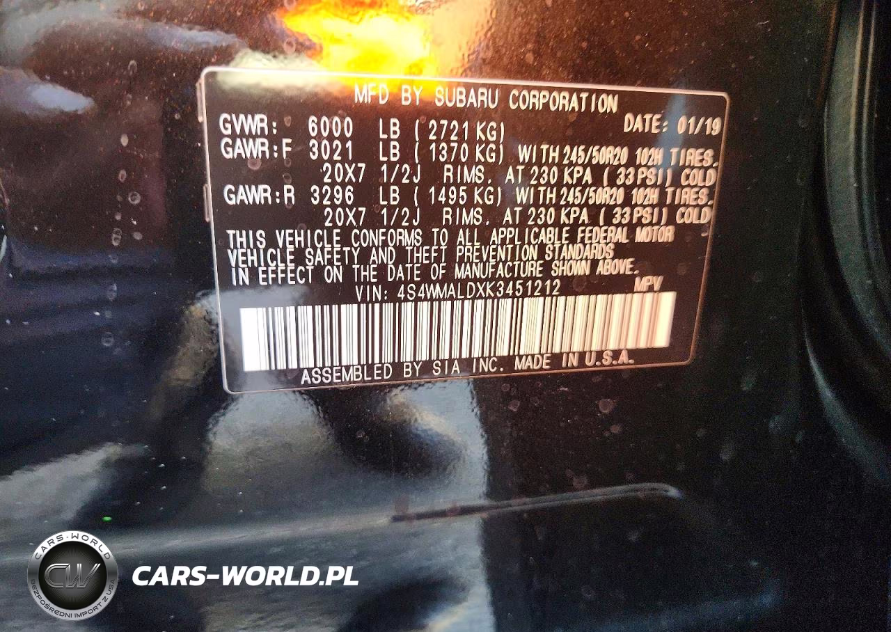 2019 Subaru Ascent Limited VIN:4S4WMALDXK3451212 - 13