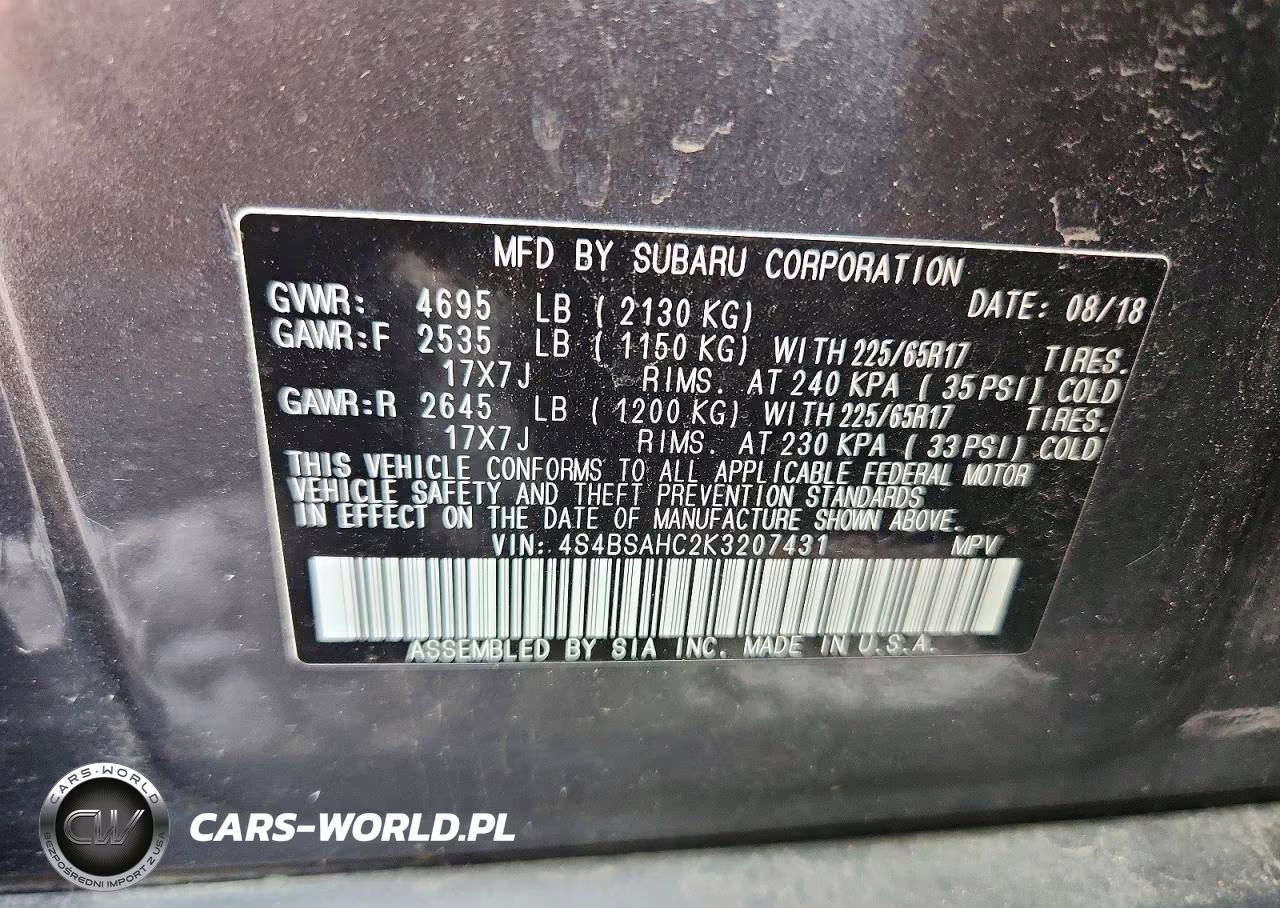 2019 Subaru Outback 2.5I Premium VIN:4S4BSAHC2K3207431 - 13