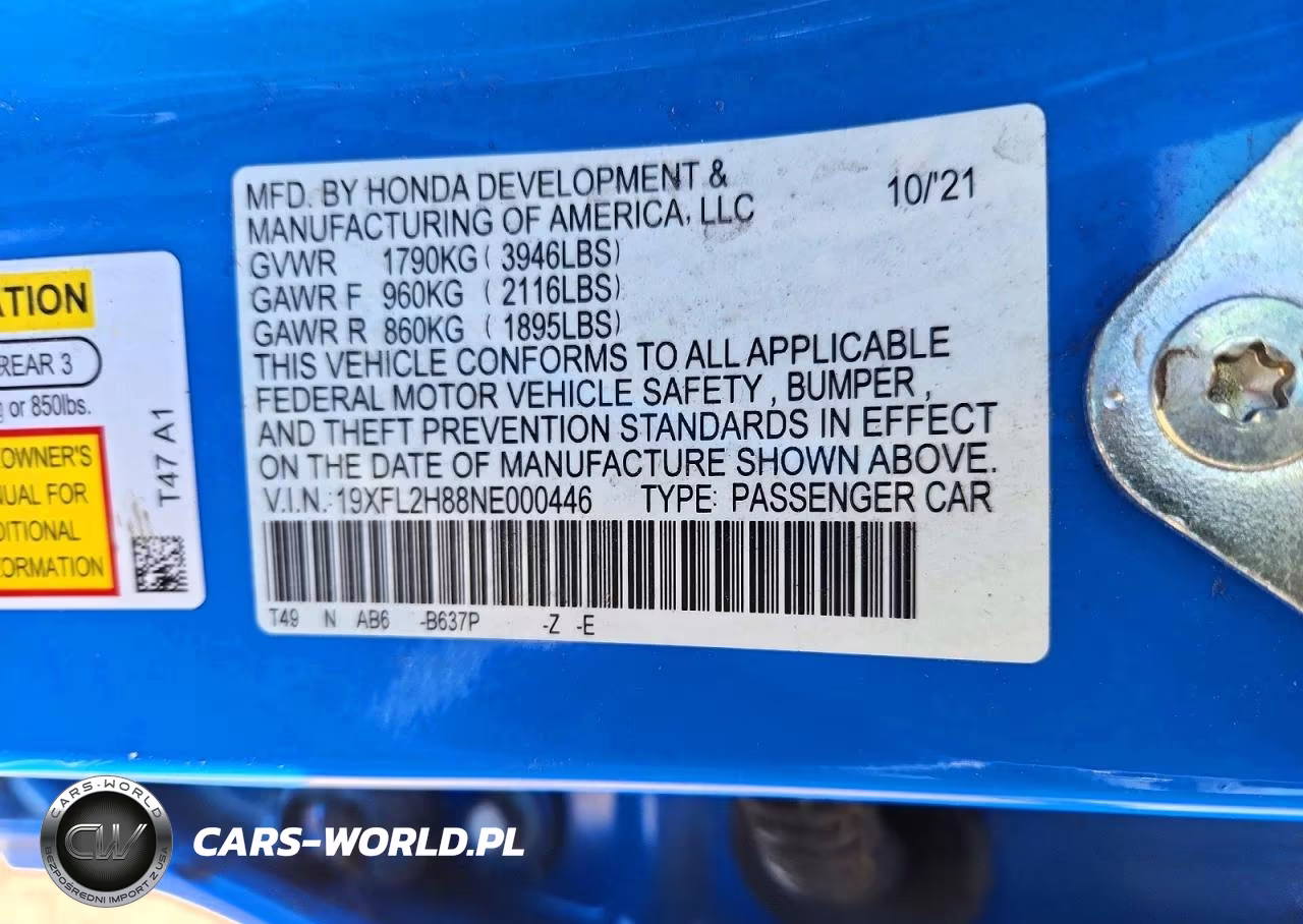 2022 Honda Civic Sport VIN:19XFL2H88NE000446 - 13