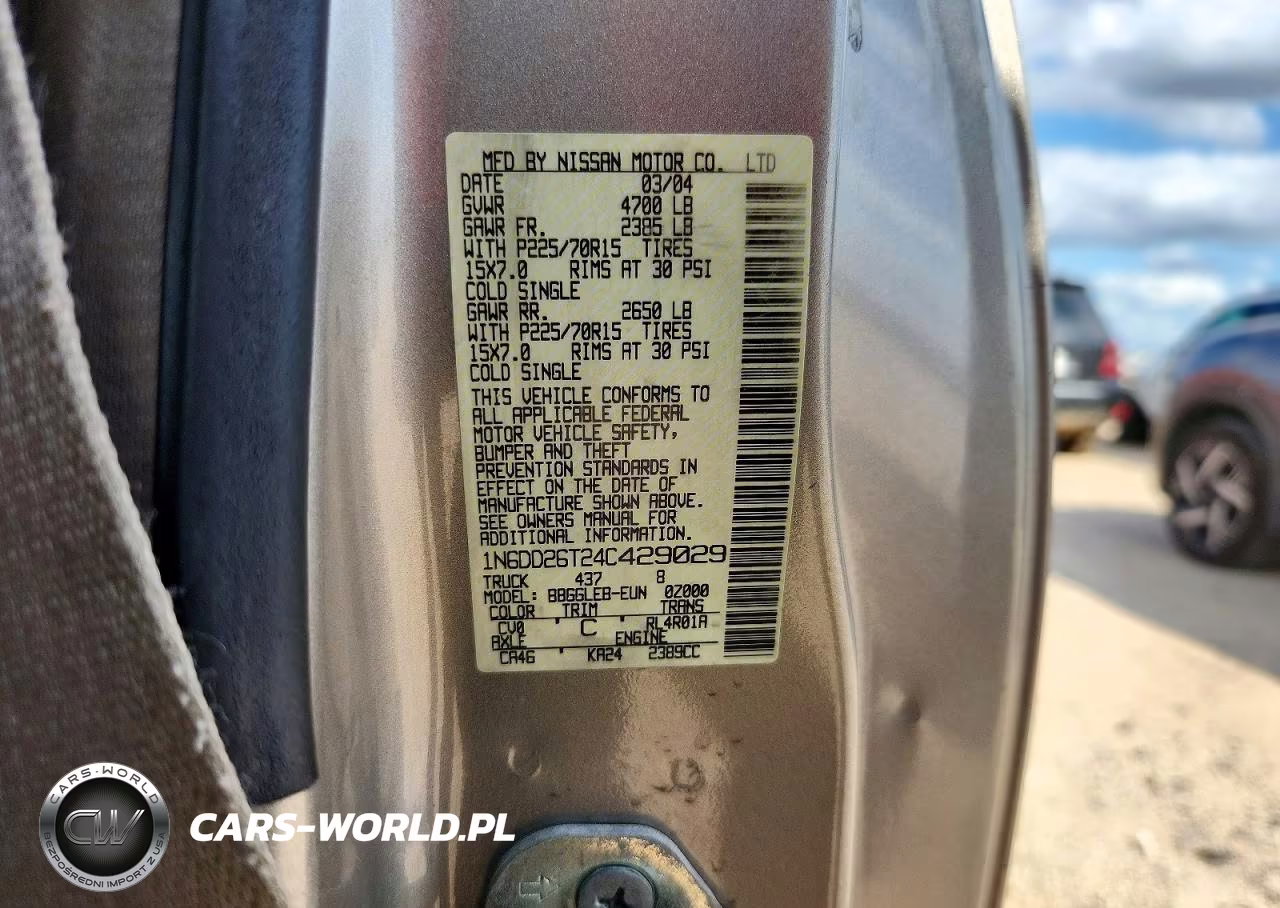 2004 Nissan Frontier Standard VIN:1N6DD26T24C429029 - 12
