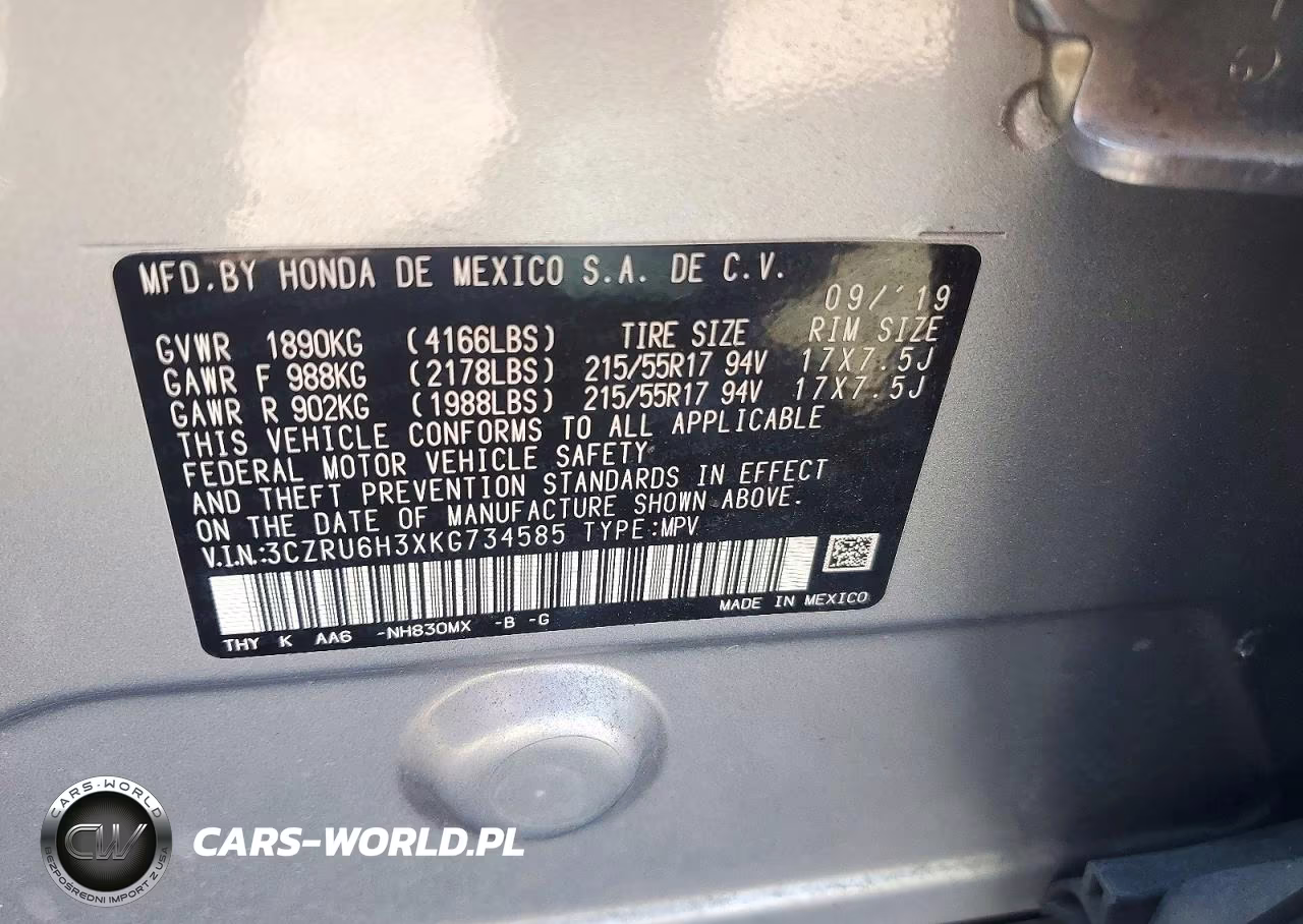 2019 Honda Hr-V Lx VIN:3CZRU6H3XKG734585 - 14