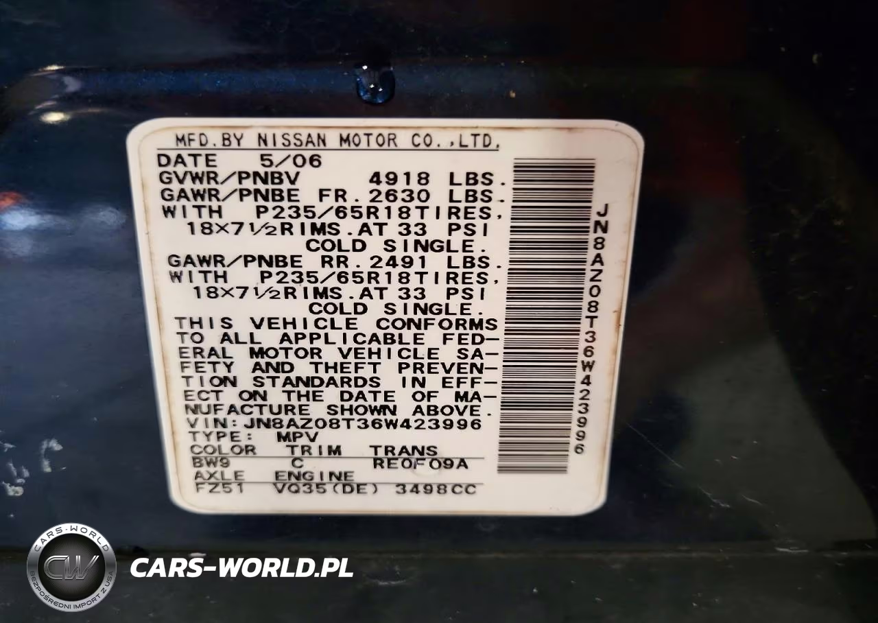 2006 Nissan Murano S VIN:JN8AZ08T36W423996 - 13