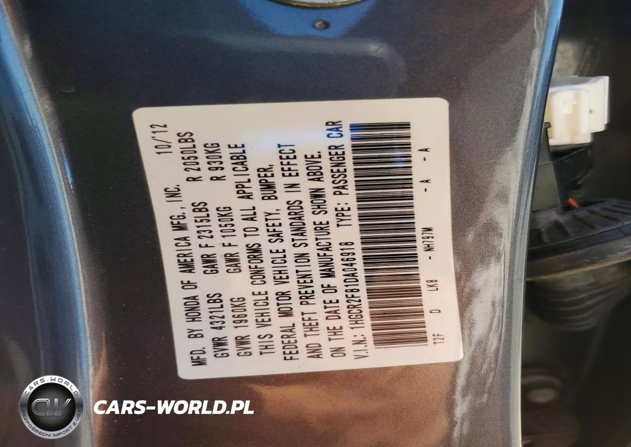 2013 Honda Accord Exl VIN:1HGCR2F81DA046918 - 12